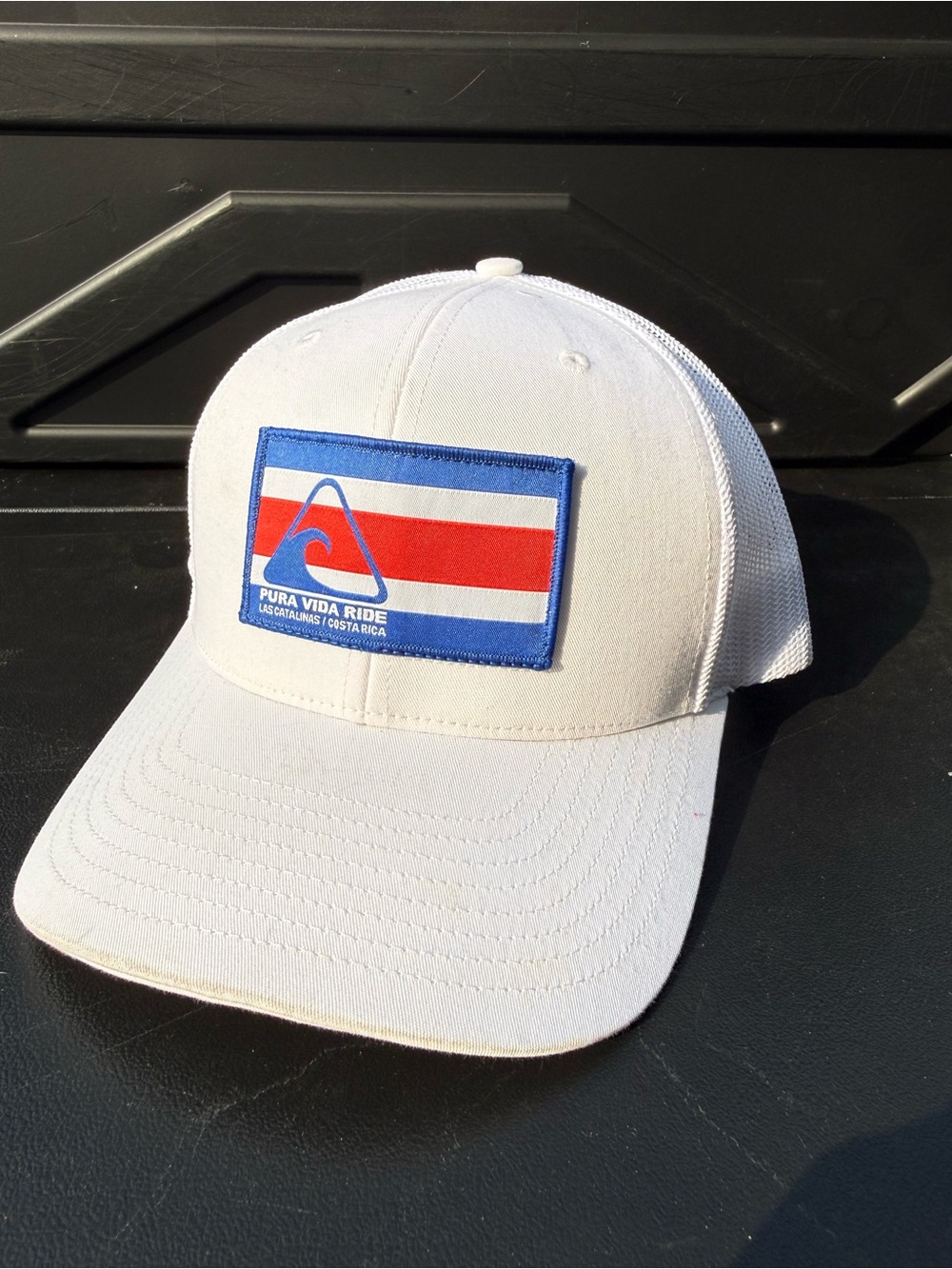 Pura Vida Ride Richardson White Mesh Trucker Hat with Red & Blue Patch